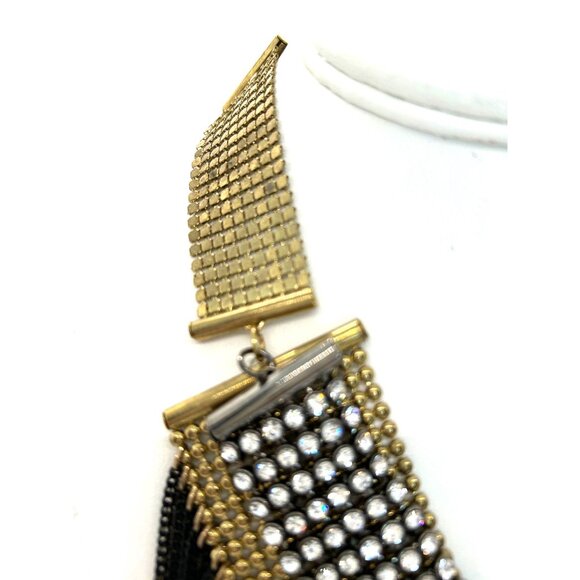 Gold-tone Rhinestone Chainmail Bib Necklace Fringed Chain Statement Boho Chic - Picture 9 of 14